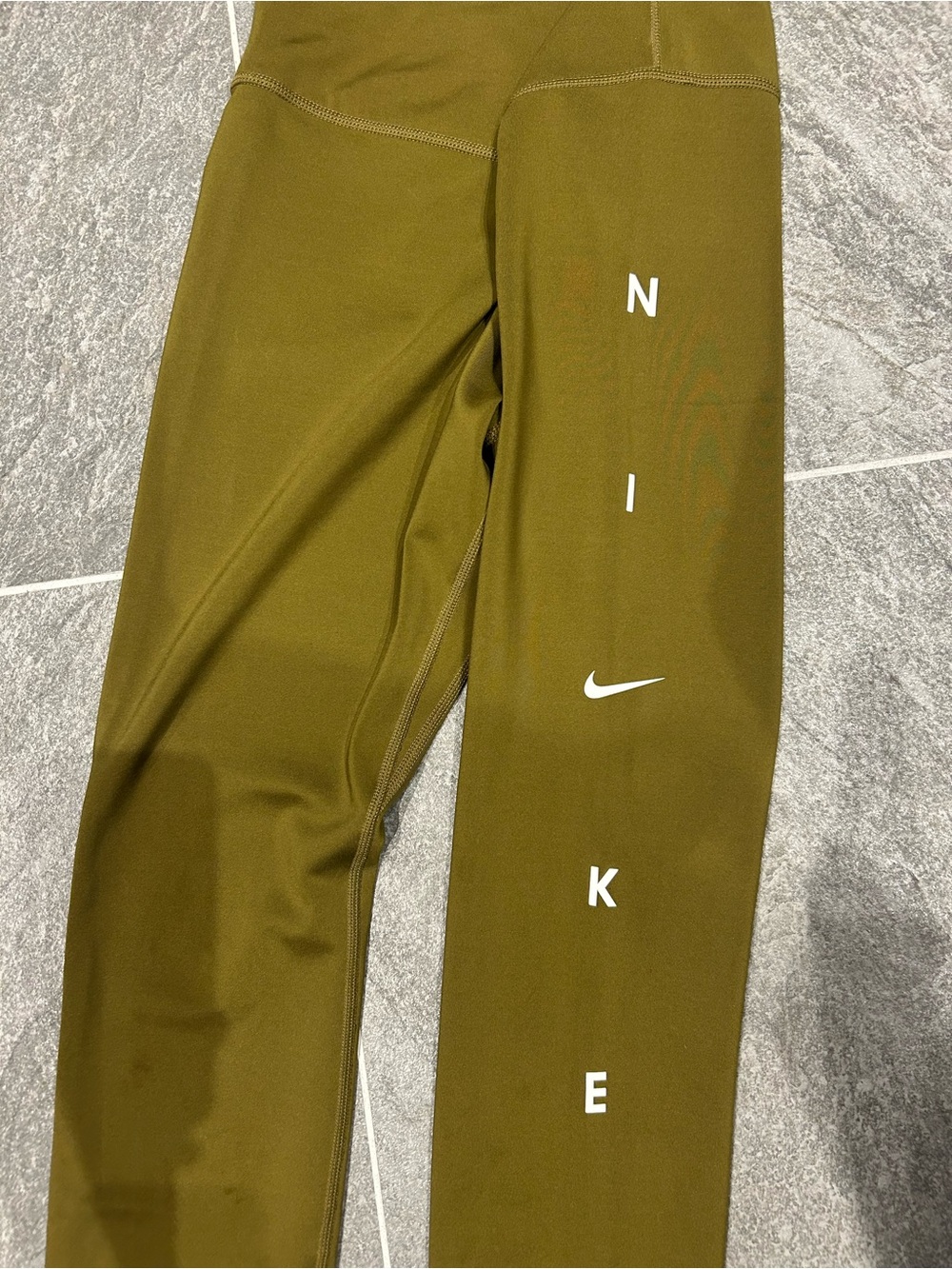 Nike Olive Green Kids Athletic Leggings with White Logo